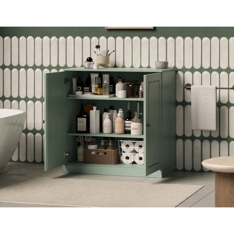 100% Solid Wood 32 Bathroom Cabinet with Solid Doors and Adjustable Shelves