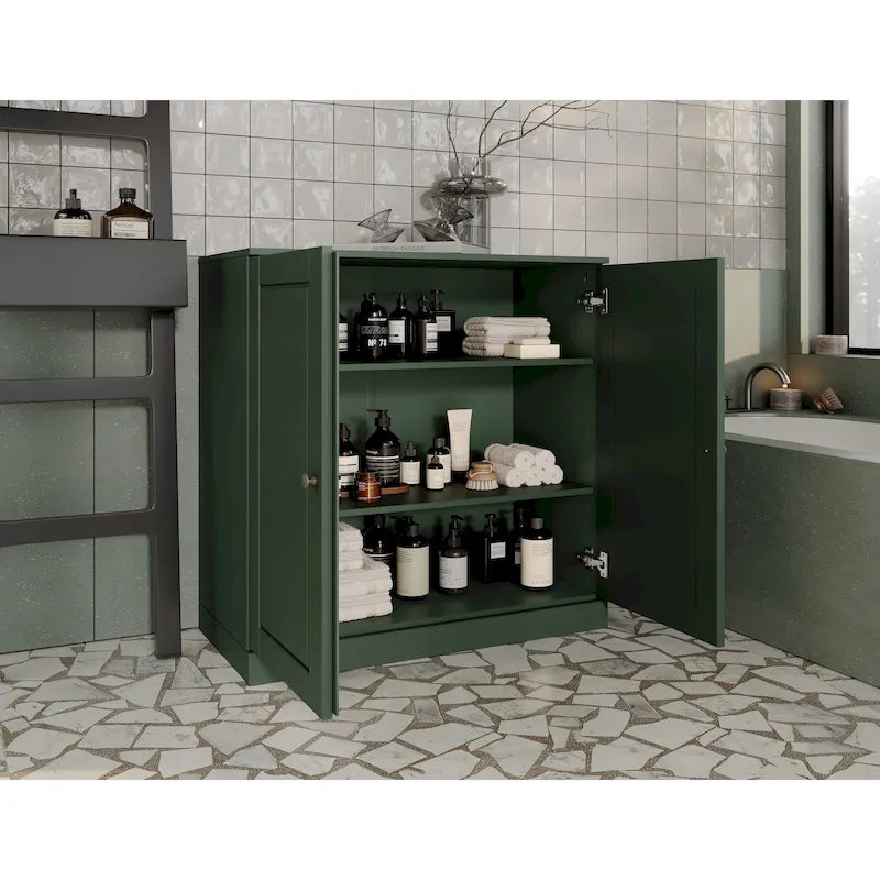 100% Solid Wood 32 Bathroom Cabinet with Solid Doors and Adjustable Shelves