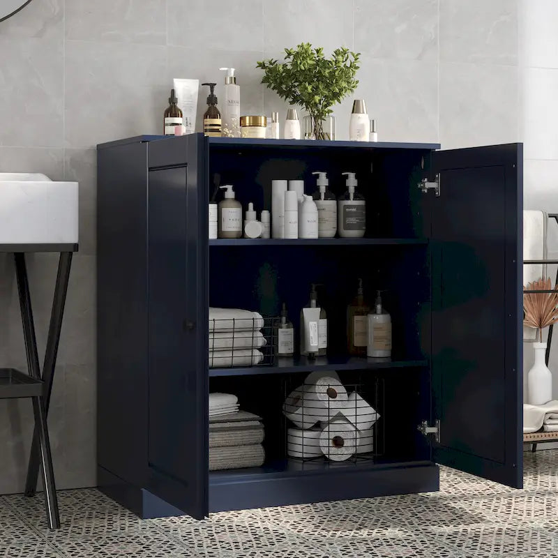 100% Solid Wood 32 Bathroom Cabinet with Solid Doors and Adjustable Shelves