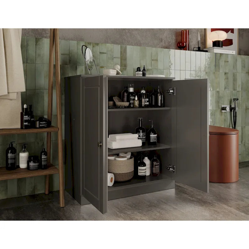 100% Solid Wood 32 Bathroom Cabinet with Solid Doors and Adjustable Shelves