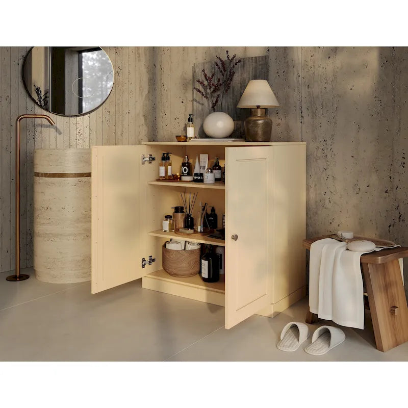 100% Solid Wood 32 Bathroom Cabinet with Solid Doors and Adjustable Shelves