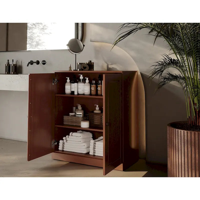 100% Solid Wood 32 Bathroom Cabinet with Solid Doors and Adjustable Shelves