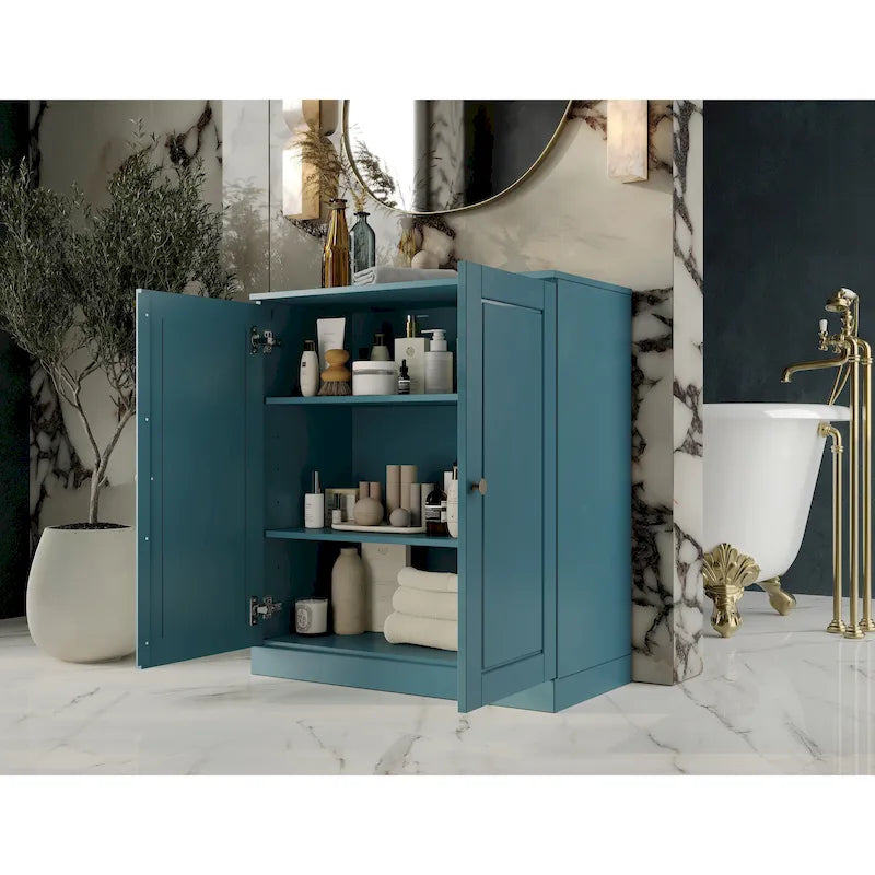 100% Solid Wood 32 Bathroom Cabinet with Solid Doors and Adjustable Shelves