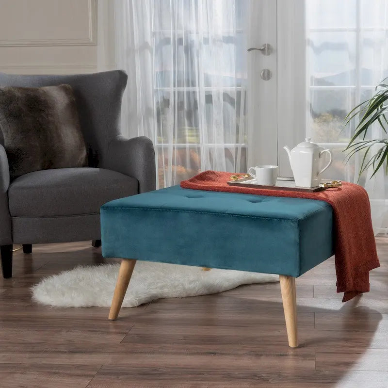 Pouf in velluto stile metà secolo