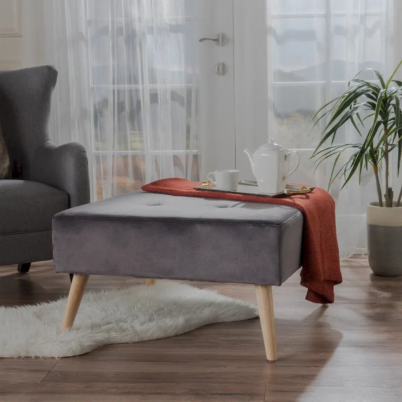 Pouf in velluto stile metà secolo