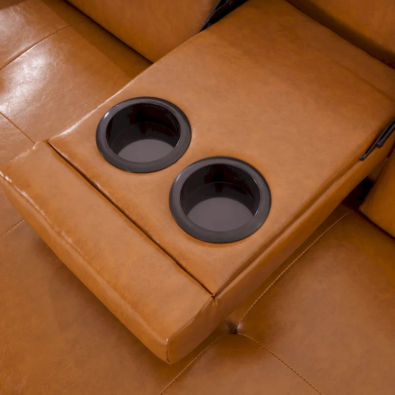 Futon-Schlafsofa mit Armlehnen und Getränkehaltern, Schlafsofa aus Kunstleder, wandelbares, klappbares und verstellbares kleines Sofa