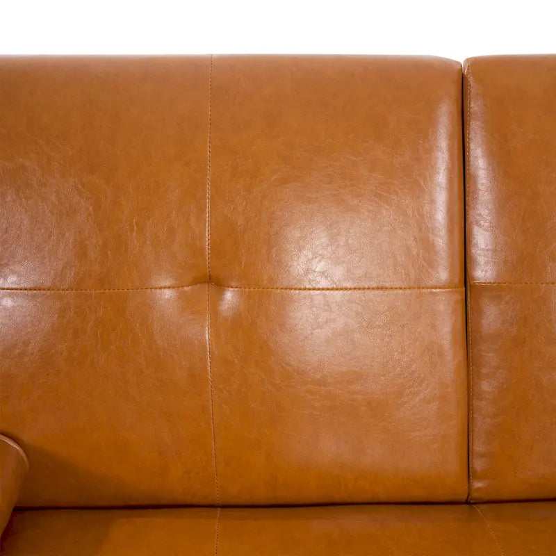Futon-Schlafsofa mit Armlehnen und Getränkehaltern, Schlafsofa aus Kunstleder, wandelbares, klappbares und verstellbares kleines Sofa