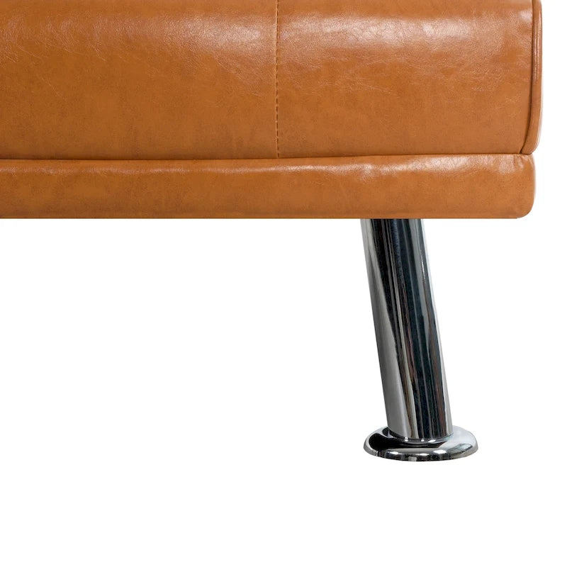 Futon-Schlafsofa mit Armlehnen und Getränkehaltern, Schlafsofa aus Kunstleder, wandelbares, klappbares und verstellbares kleines Sofa