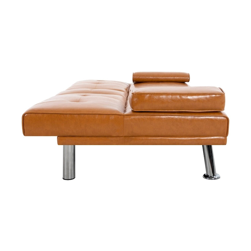Futon-Schlafsofa mit Armlehnen und Getränkehaltern, Schlafsofa aus Kunstleder, wandelbares, klappbares und verstellbares kleines Sofa