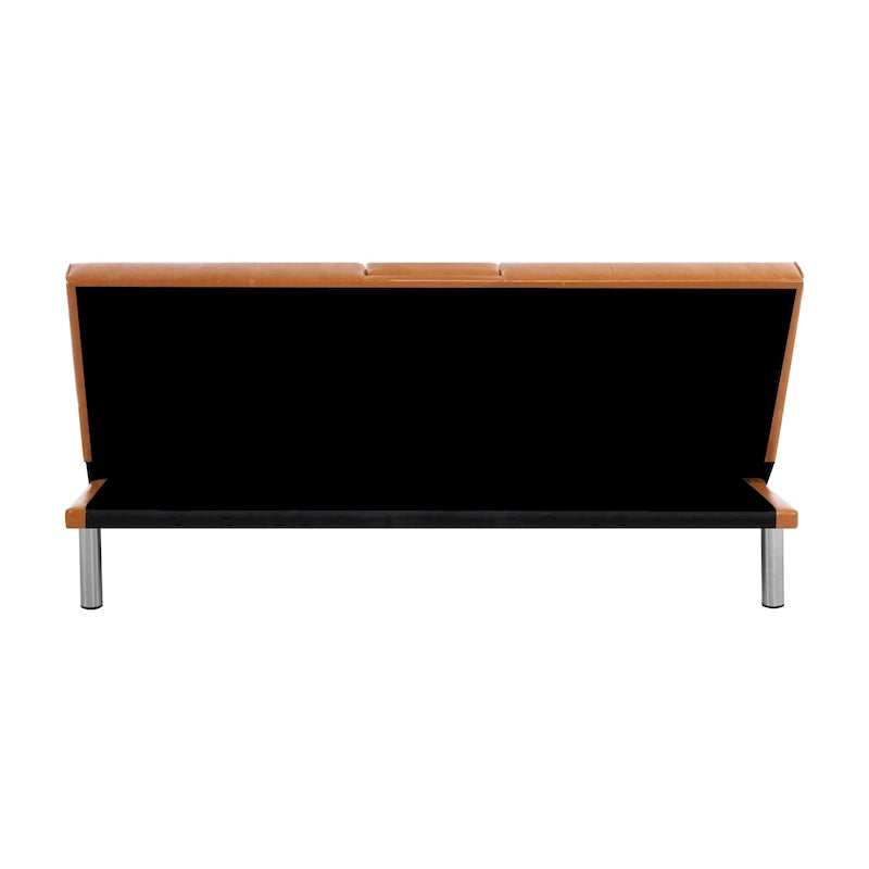 Futon-Schlafsofa mit Armlehnen und Getränkehaltern, Schlafsofa aus Kunstleder, wandelbares, klappbares und verstellbares kleines Sofa