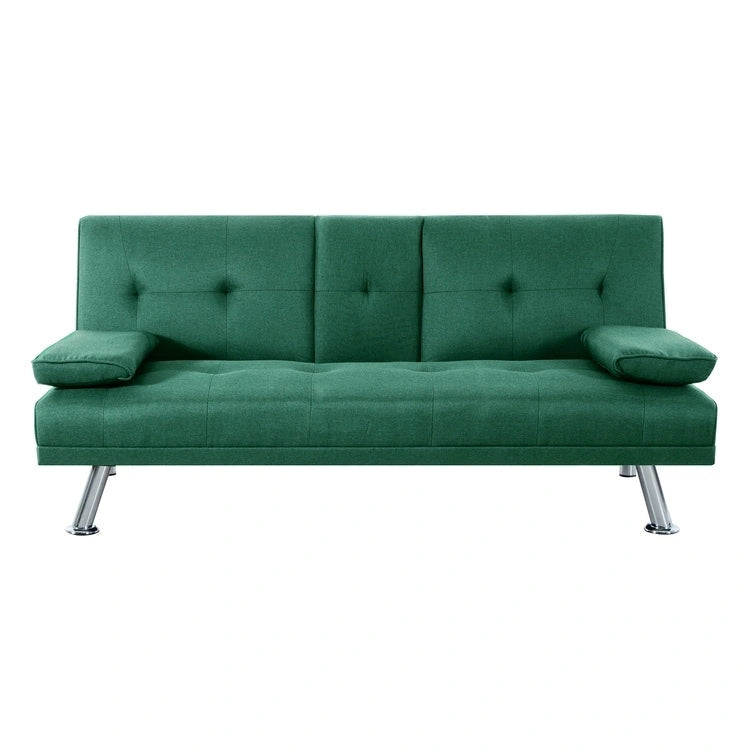 Futon-Schlafsofa mit Armlehnen und Getränkehaltern, Schlafsofa aus Kunstleder, wandelbares, klappbares und verstellbares kleines Sofa