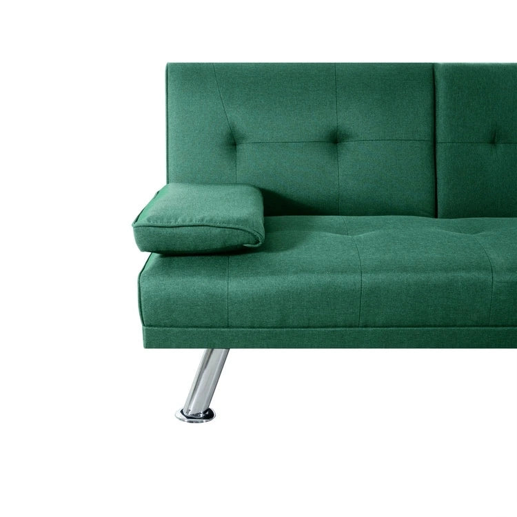 Futon-Schlafsofa mit Armlehnen und Getränkehaltern, Schlafsofa aus Kunstleder, wandelbares, klappbares und verstellbares kleines Sofa