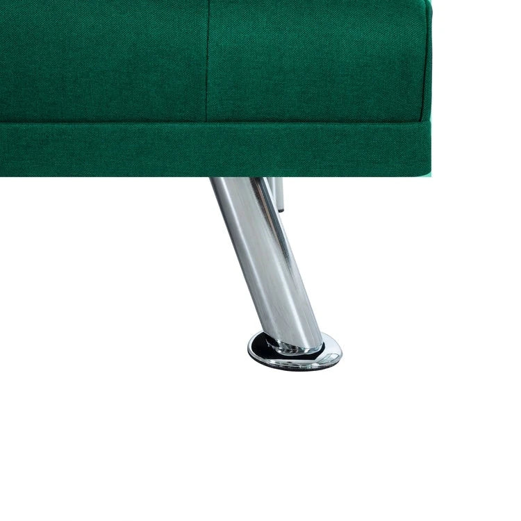 Futon-Schlafsofa mit Armlehnen und Getränkehaltern, Schlafsofa aus Kunstleder, wandelbares, klappbares und verstellbares kleines Sofa
