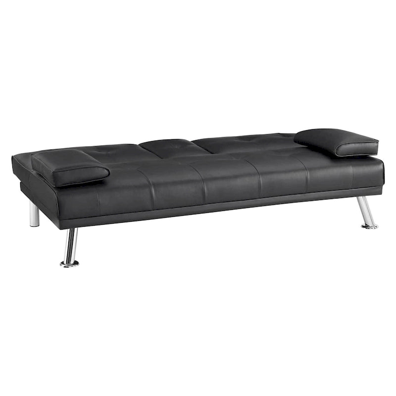 Futon-Schlafsofa mit Armlehnen und Getränkehaltern, Schlafsofa aus Kunstleder, wandelbares, klappbares und verstellbares kleines Sofa