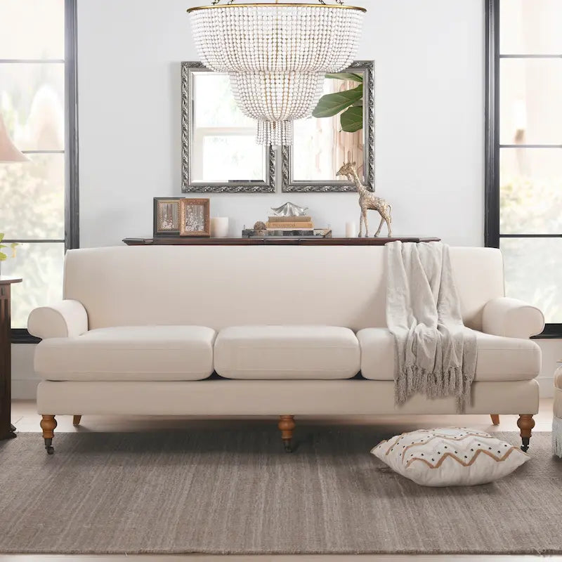 88 Inch Living Room Sofa Three Cushion Couch with Rolled Arms and Tight Back Minimal Assembly Required