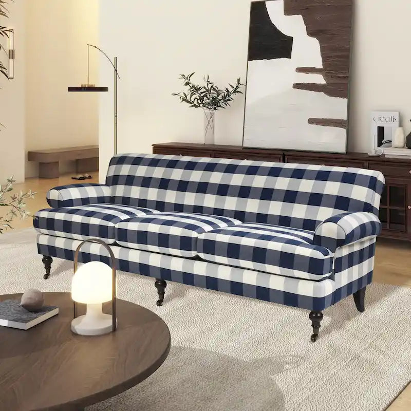 88 Inch Living Room Sofa Three Cushion Couch with Rolled Arms and Tight Back Minimal Assembly Required