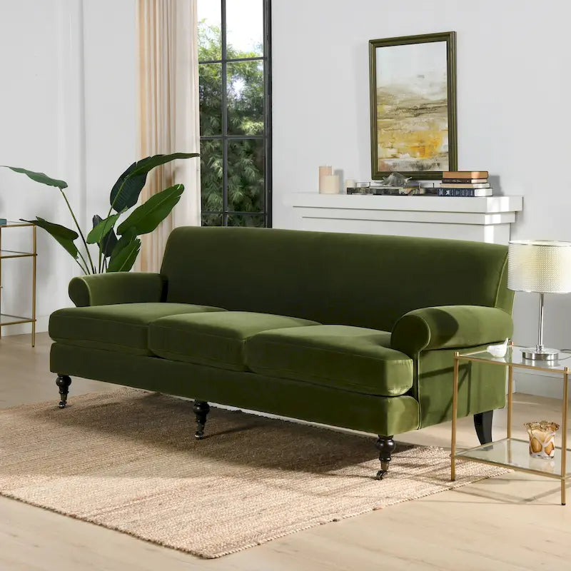 88 Inch Living Room Sofa Three Cushion Couch with Rolled Arms and Tight Back Minimal Assembly Required