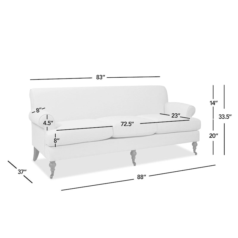 88 Inch Living Room Sofa Three Cushion Couch with Rolled Arms and Tight Back Minimal Assembly Required