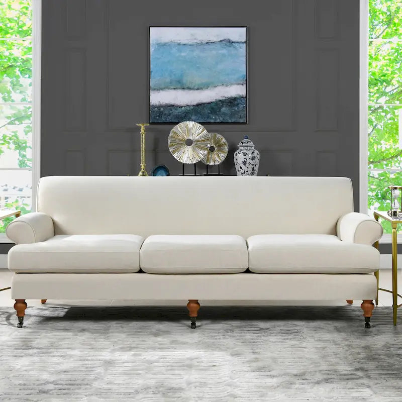 88 Inch Living Room Sofa Three Cushion Couch with Rolled Arms and Tight Back Minimal Assembly Required