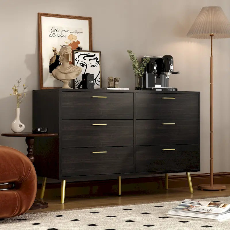 Modern Double 6-Drawer Dresser Chest Of Drawers Cabinet