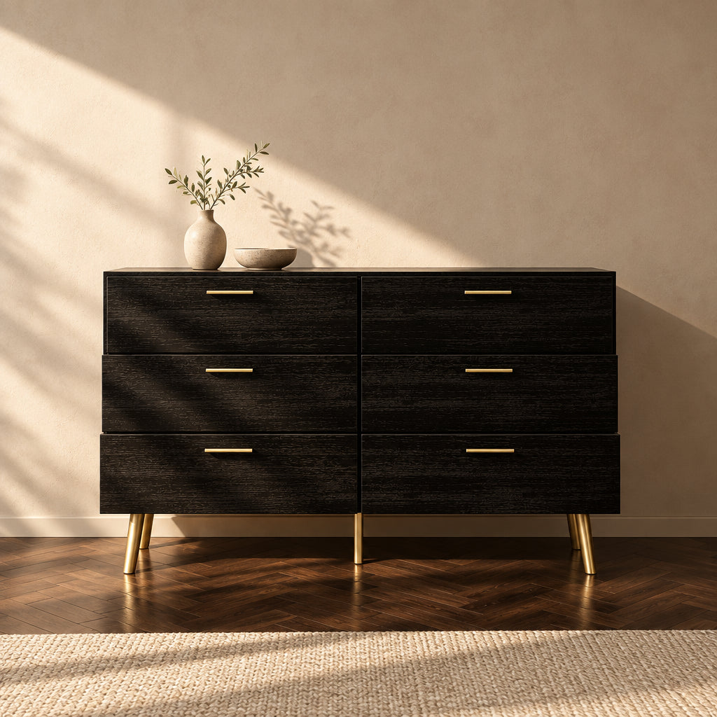 Modern Double 6-Drawer Dresser Chest Of Drawers Cabinet
