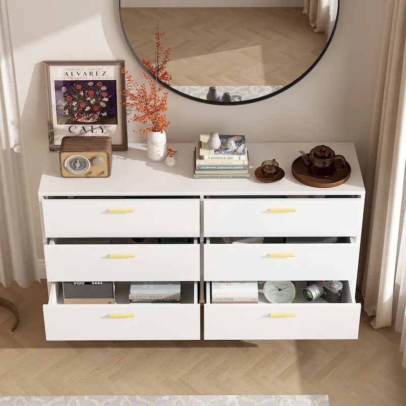Modern Double 6-Drawer Dresser Chest Of Drawers Cabinet