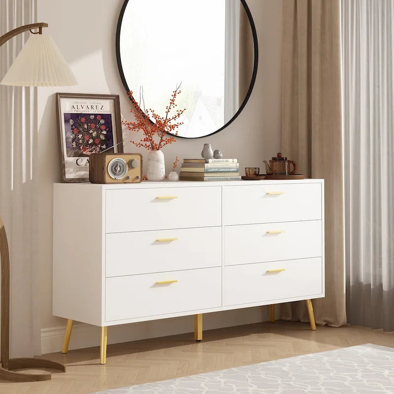 Modern Double 6-Drawer Dresser Chest Of Drawers Cabinet