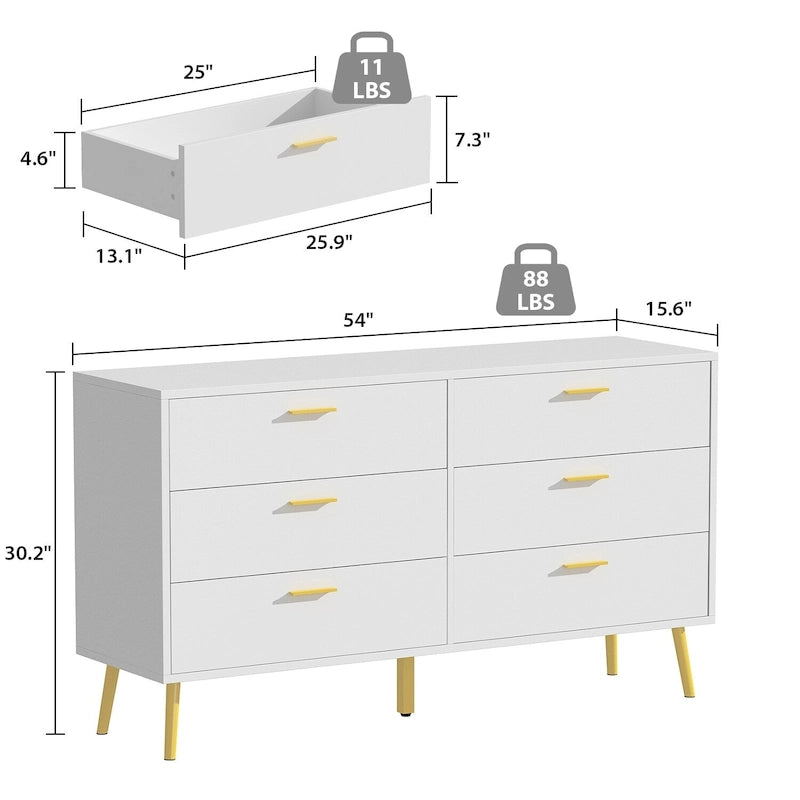 Modern Double 6-Drawer Dresser Chest Of Drawers Cabinet