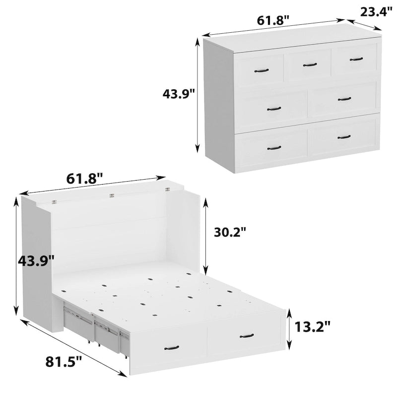 Full Size Murphy Bed Chest with Drawers For Home Office or Small Room