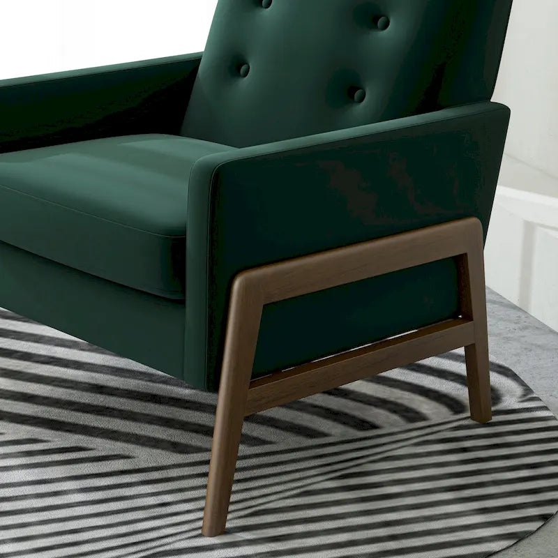 Moderner Lounge-Sessel im Mid-Century-Stil, waldgrüner Samtbezug, walnussbraune Beine - 33