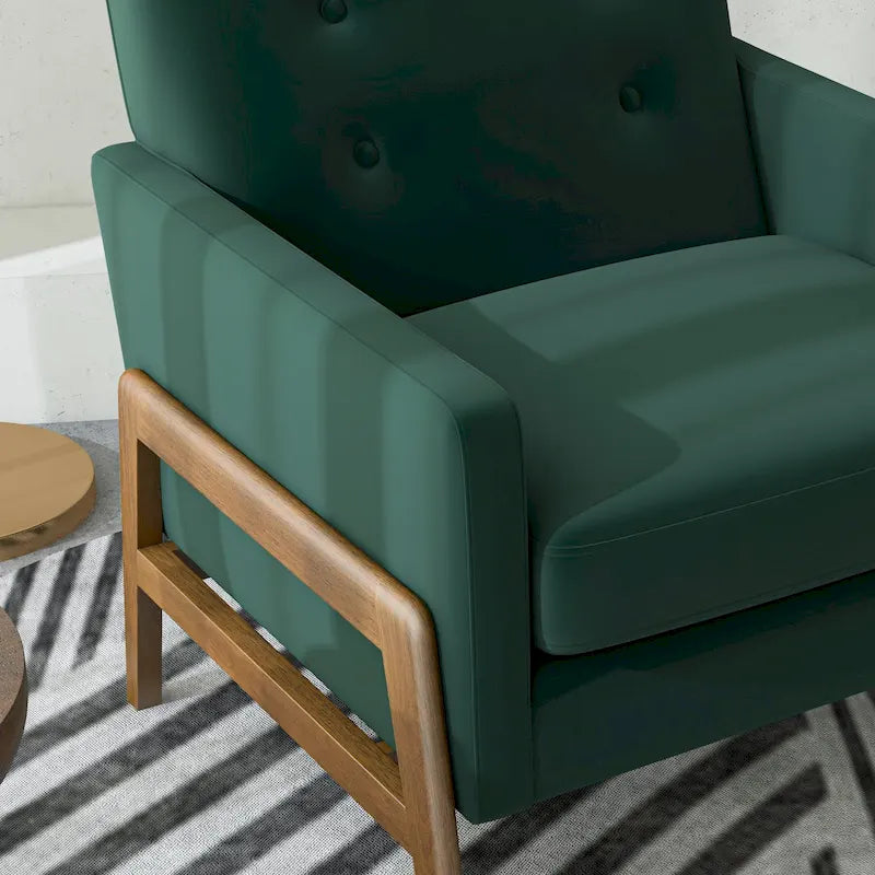Moderner Lounge-Sessel im Mid-Century-Stil, waldgrüner Samtbezug, walnussbraune Beine - 33