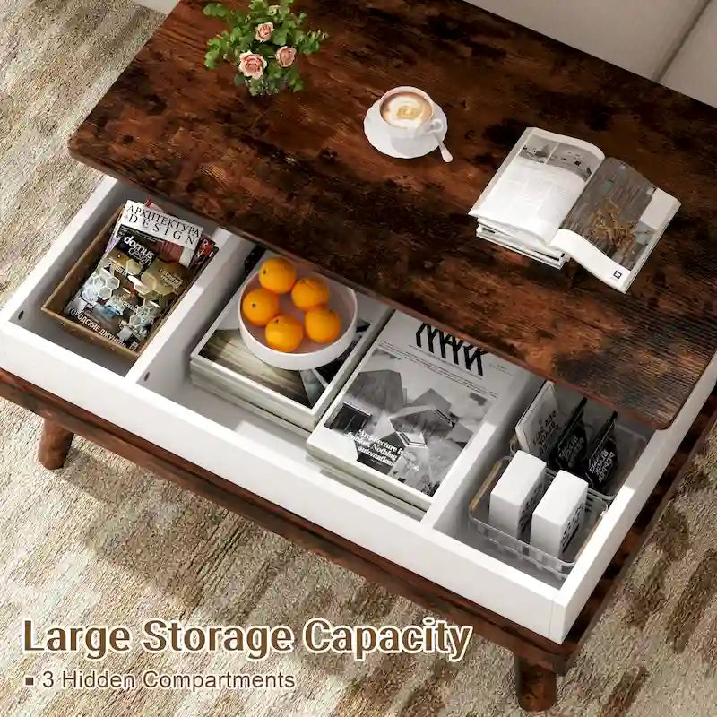Wood Coffee Table with Hidden Compartment