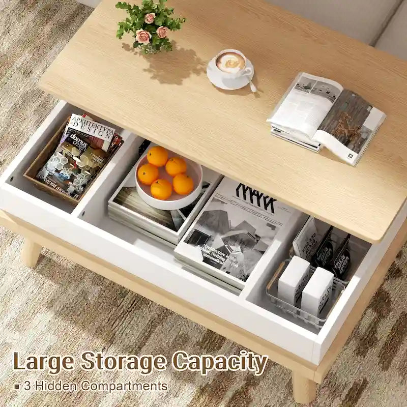 Wood Coffee Table with Hidden Compartment