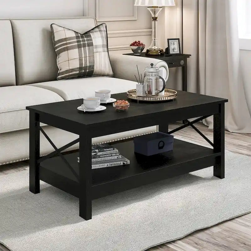 Wood Accent Coffee Table with Large Storage Shelf