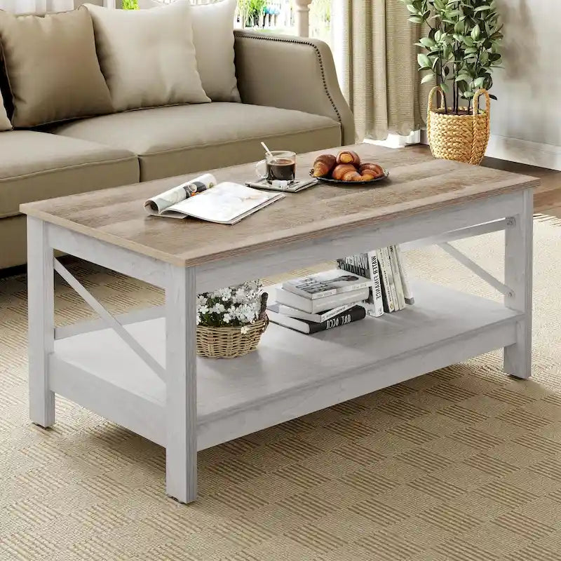 Wood Accent Coffee Table with Large Storage Shelf