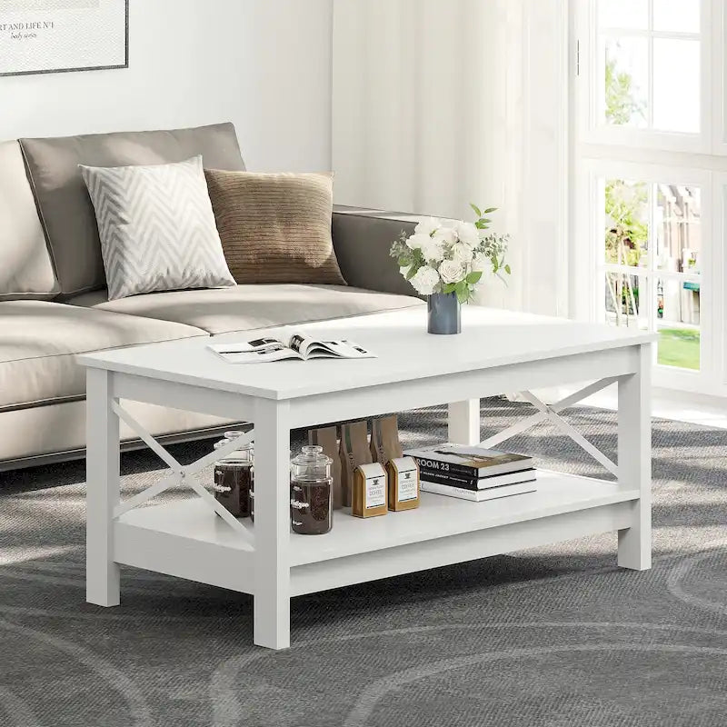 Wood Accent Coffee Table with Large Storage Shelf