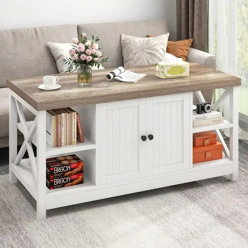 Wood Accent Coffee Table with Large Storage Shelf