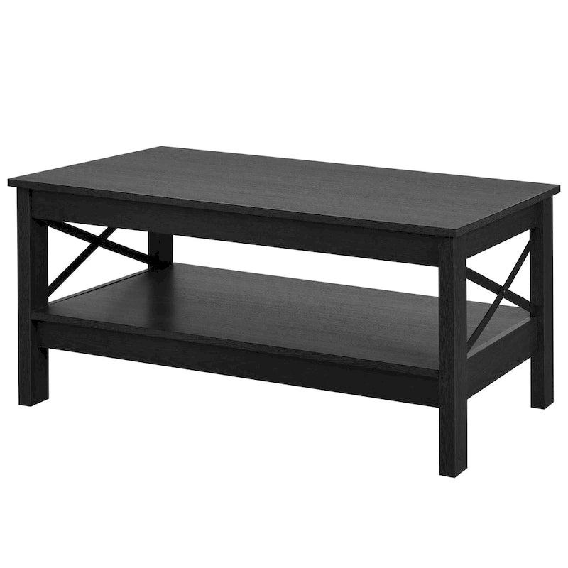 Wood Accent Coffee Table with Large Storage Shelf