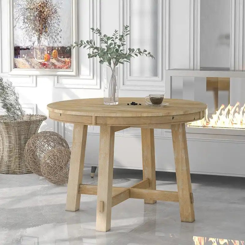 Round Extendable Dining Table with 16 Leaf Wood