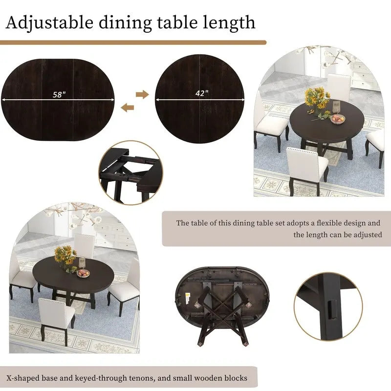 Tavolo da pranzo rotondo allungabile con prolunga in legno da 16