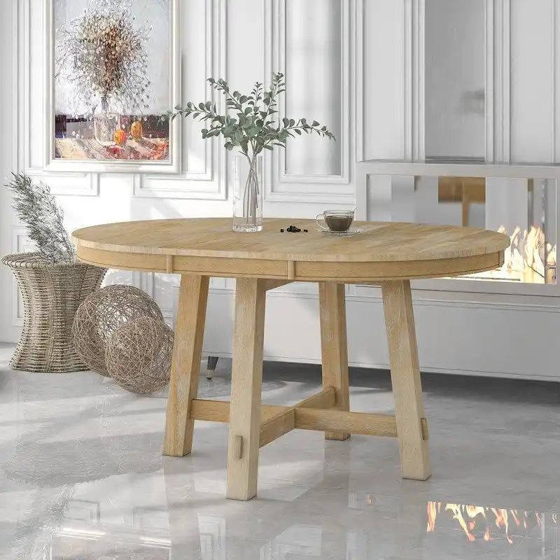 Tavolo da pranzo rotondo allungabile con prolunga in legno da 16