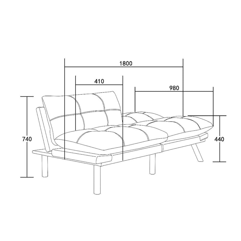 70.87 futon-slaapbank, opvouwbare schuimrubberen bank, converteerbare loveseat-slaapbank met verstelbare armleuningen voor kleine ruimtes