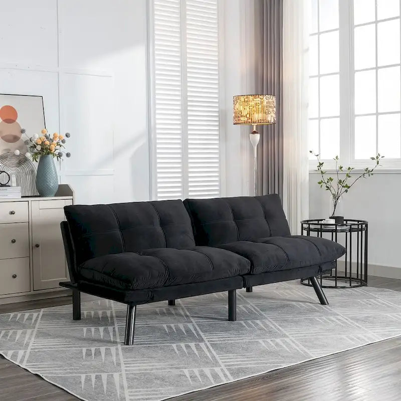 70.87 futon-slaapbank, opvouwbare schuimrubberen bank, converteerbare loveseat-slaapbank met verstelbare armleuningen voor kleine ruimtes
