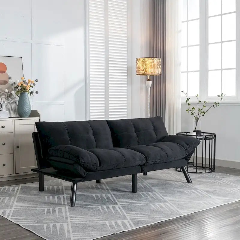 70.87 futon-slaapbank, opvouwbare schuimrubberen bank, converteerbare loveseat-slaapbank met verstelbare armleuningen voor kleine ruimtes