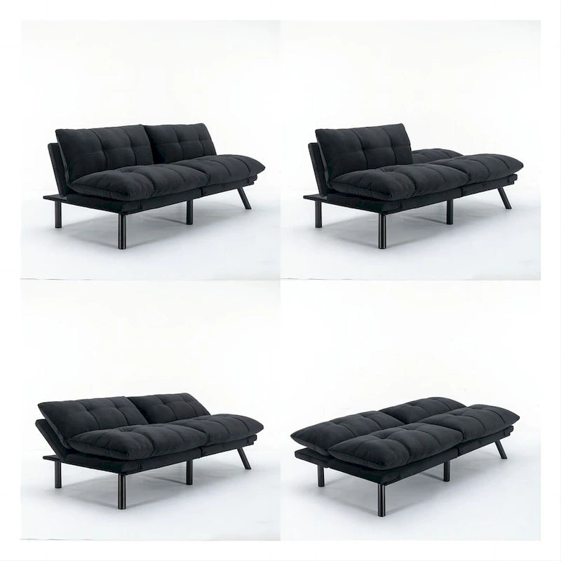 70.87 futon-slaapbank, opvouwbare schuimrubberen bank, converteerbare loveseat-slaapbank met verstelbare armleuningen voor kleine ruimtes