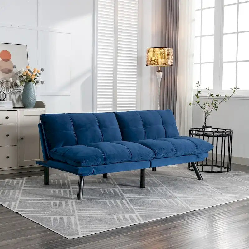 70.87 futon-slaapbank, opvouwbare schuimrubberen bank, converteerbare loveseat-slaapbank met verstelbare armleuningen voor kleine ruimtes