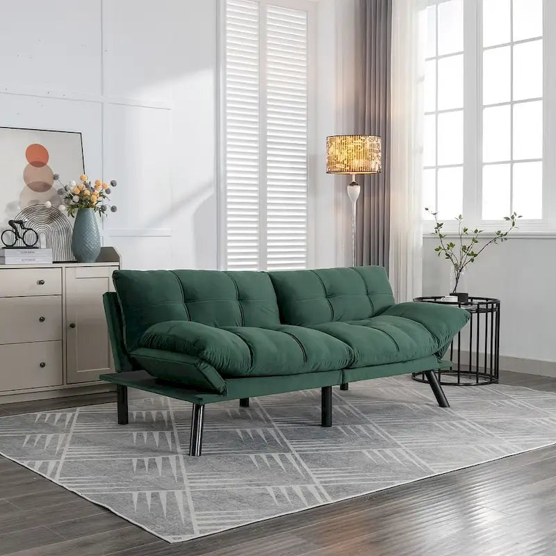 70.87 futon-slaapbank, opvouwbare schuimrubberen bank, converteerbare loveseat-slaapbank met verstelbare armleuningen voor kleine ruimtes