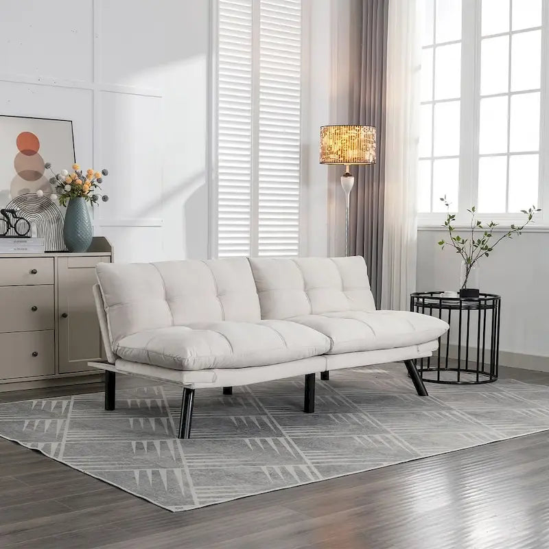 70.87 futon-slaapbank, opvouwbare schuimrubberen bank, converteerbare loveseat-slaapbank met verstelbare armleuningen voor kleine ruimtes