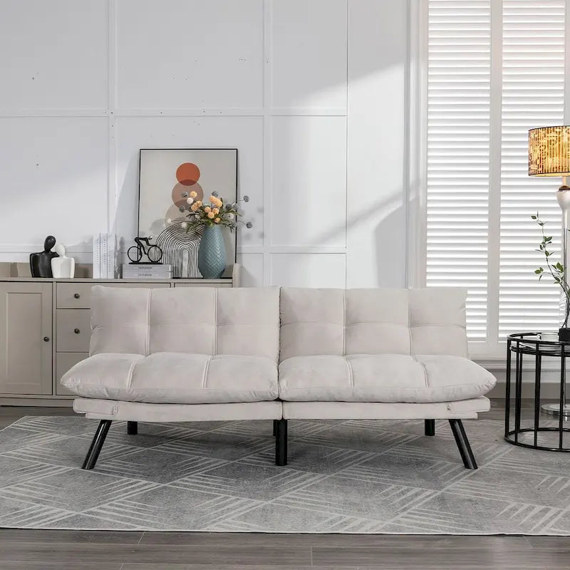 70.87 futon-slaapbank, opvouwbare schuimrubberen bank, converteerbare loveseat-slaapbank met verstelbare armleuningen voor kleine ruimtes