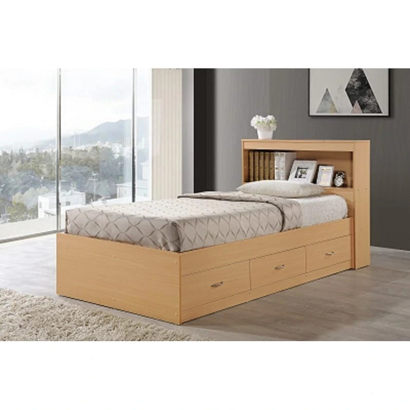 Hodedah Twin-Size Captain Bed with 3-Drawers and Headboard